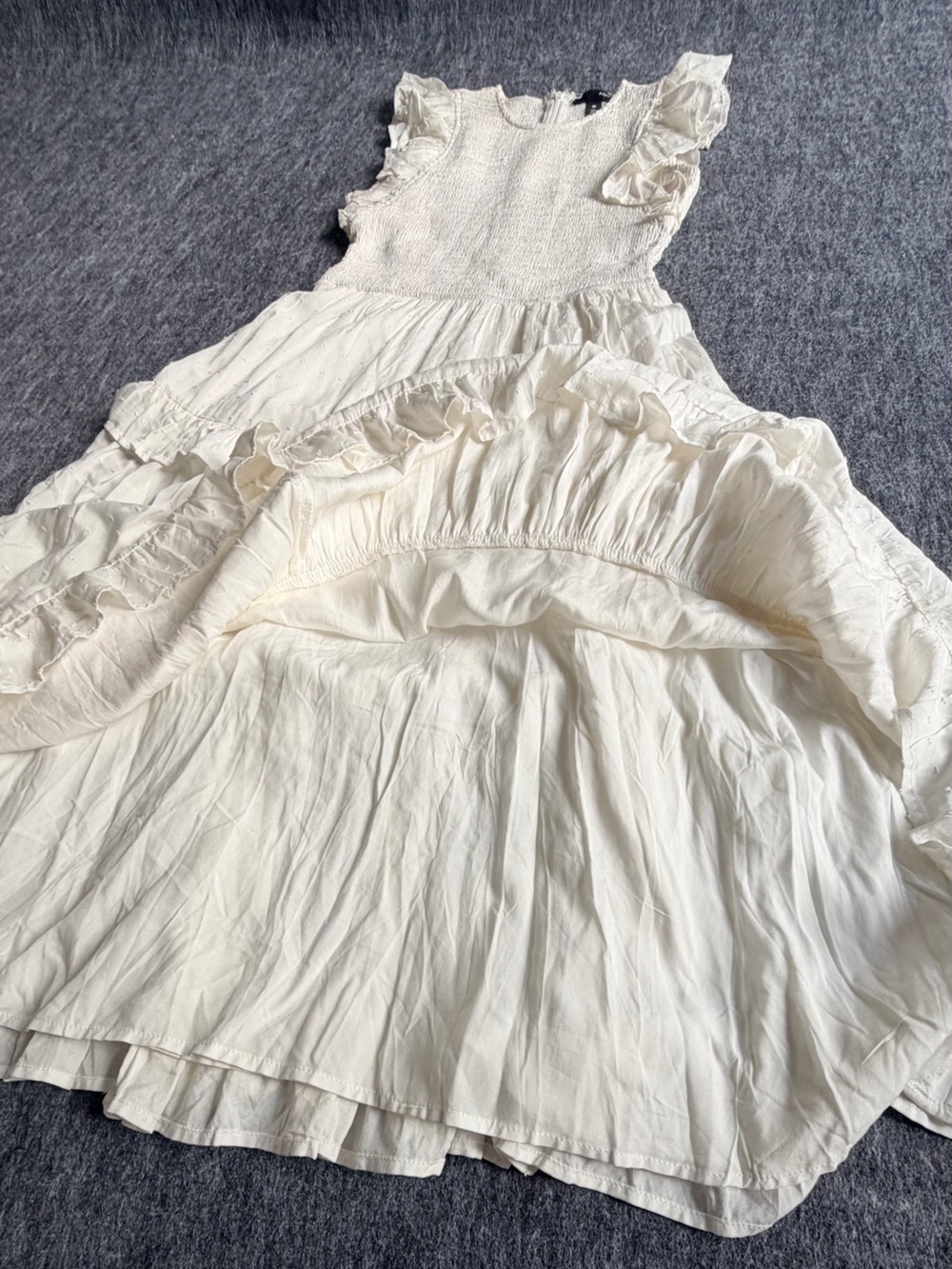 AQUA White Swiss Dot Smocked Tiered Ruffle Midi Dress Women’s Size S Boho - Picture 10 of 16